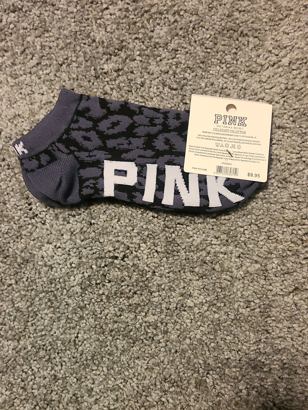 PINK Victoria's Secret Purple and Black Leopard No-Show Socks